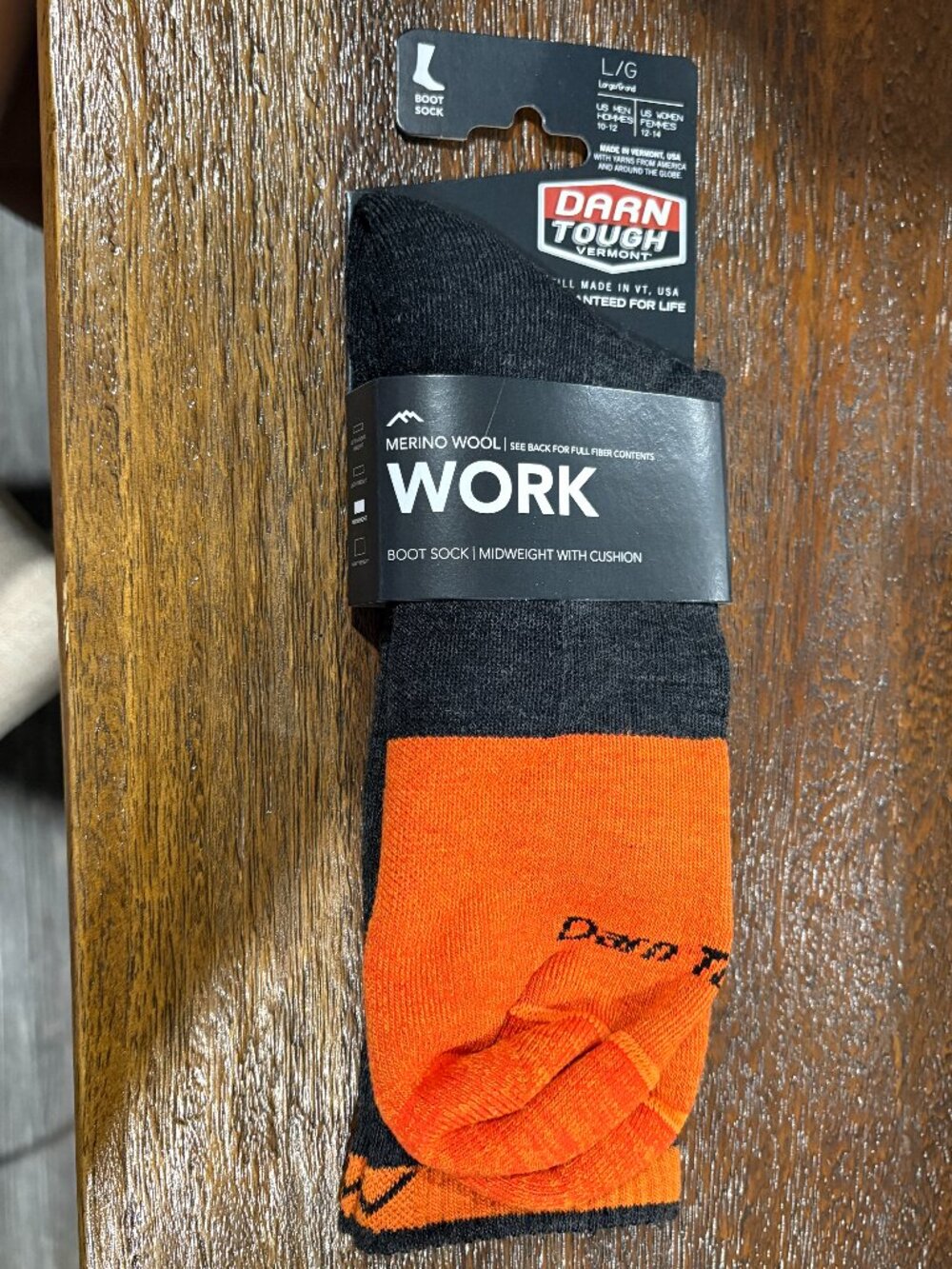 Darn Tough Work Merino Wool Boot Sock Cushion sz L NEW
